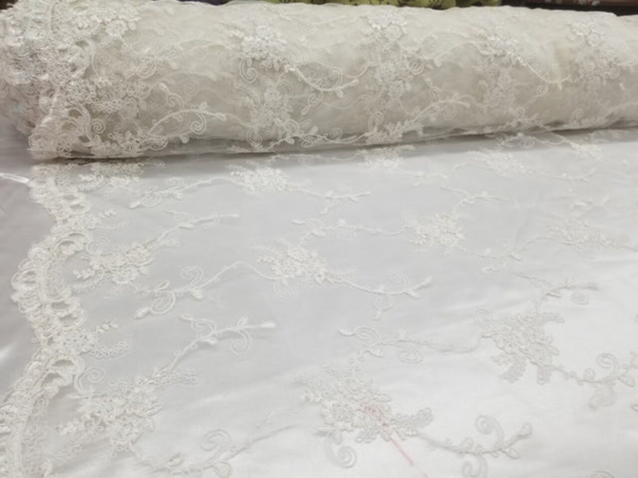 1 Yard Off White French Floral Mesh Lace Fabric for Wedding Dresses and Decorations 50/54 Inch Width